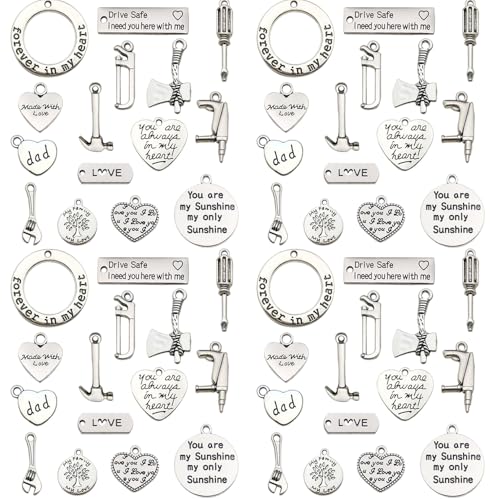 Sailanzi 45pcs Ancient Silver Father's Day Series Set Hammer, Wrench, Screwdriver Jewelry Making DIY Keychain Earrings Pendant Various Design Charms for Jewelry Making Bracelets Necklace(SN790) - color: SN790