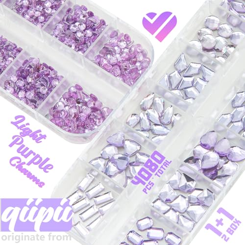 qiipii Amethyst Purple Nail Rhinestones Multi Shapes Crystal Flatback K9 Glass Light Purple Stones Gems Round Beads Diamonds Jewels w Wax Pen Charms for Nails Face Eyes Makeup Clothes Shoes DIY Crafts - color: Amethyst Purple, size: A Set
