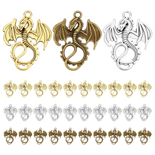 PH PandaHall 36pcs Dragon Charms Tibetan Flying Fire Dragon Totem Pendants Animal Charms 2024 Chinese New Year Decorations Dragons Lucky Charm for Father Men Necklace Bracelet Jewelry Making - color: Dragon - 36pcs