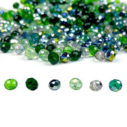 390pcs Glass Beads for Bracelets Making, 8mm Green Series Faceted Crystal Loose Bulk Beads for Earring Necklace Jewelry Crafts DIY Suncatchers - color: Green