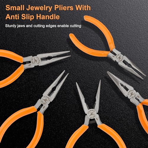 Rongon 5" 5 PCS Needle Nose Pliers for Jewelry Making, 5Pcs Small Needle Nose Pliers Set High Carbon Steel, Mini Long Nose Pliers with Wire Cutter for Home, Fishing, Jewelry, Crafts（5Pcs） - size: 5Pcs