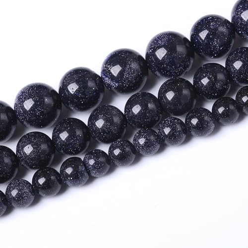 Natural Blue Stars Shine Stone Gemstone Round Crystal Energy Jade Beads Stone Beads for Jewelry Making DIY Bracelet Necklace Jewelry Making 1 Strand 15.5inch 60PCS 6MM - color: Blue stars shine stone, size: 6MM
