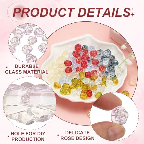 uxcell 50 Pcs Rose Beads, 0.55" Glass Flower Rose Charm Carved Loose Spacer Crystal Craft Beads for DIY Jewelry Making Bracelet Beading Projects Supplies, Light Purple - color: Light Purple
