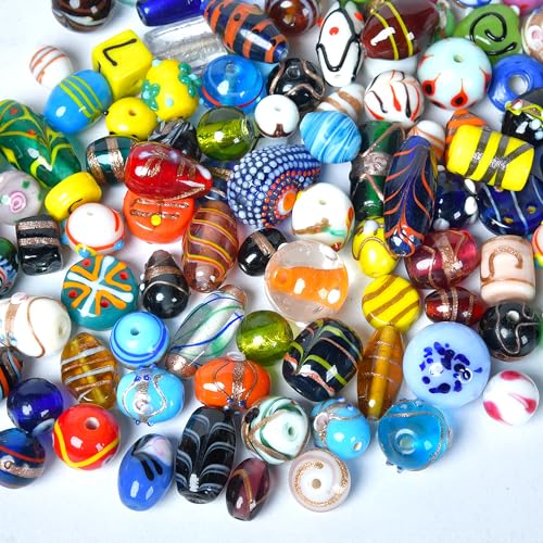 1/2 LB Bag of Assorted Glass Beads for Jewelry Making, Lampwork Murano Bead Mix for Bracelets and Necklaces, Crafting Beads Supplies Kit, Large & Small Beads - color: Assorted 100