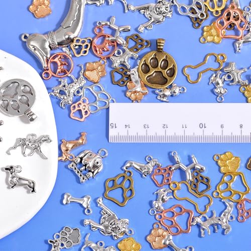 stino 100g Metal Pendant Charms for Jewelry Making, Bulk Silver & Gold Plated Charms for Braclet Necklace Crafts, Animal Plant Flower Pet and so on - color: Dog Mixed Color