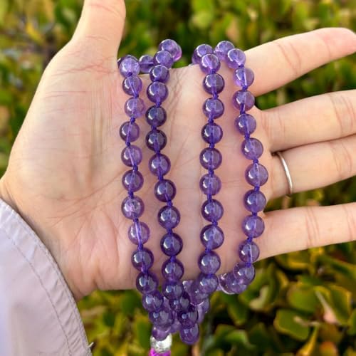 Adabele Premium 108 Mala Beads Malas Necklace - Natural Healing Gemstone Tibetan Buddhist Japa Prayer Meditation Reiki Chakra Stone Quartz Rock Women Men Jewelry - style: Amethyst