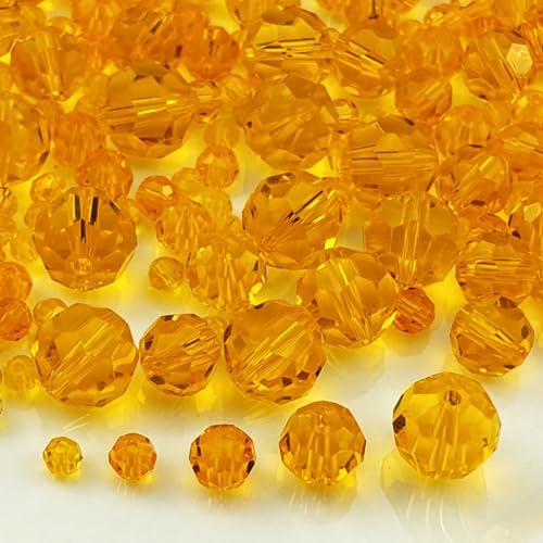 480pcs Crystal Glass Beads 3mm 4mm 6mm 8mm 10mm Round Faceted Glass Spacer Beads for Bracelets Necklace Earring DIY Jewelry Making Craft(Orange) - color: Orange