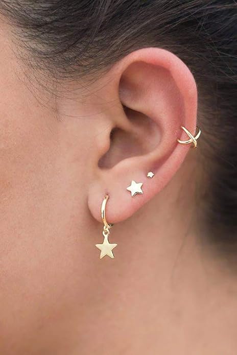 XYJZXY Gold Huggie Small Hoop Earrings with Charm Personalized Snake/Evil Eye/Star/Cross/Lock/Key 18k Gold Plated Crystal Drop Dangle Earrings for Women