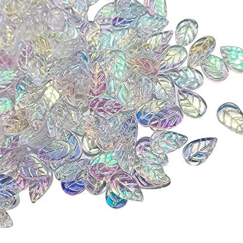 100 Pcs 11 x 18mm Czech Glass Leaf Beads Leaf Shape Crystal Charms Pendants Jewelry Making Beads Charms for Bracelets Necklace Earring AB Color - color: Ab Color