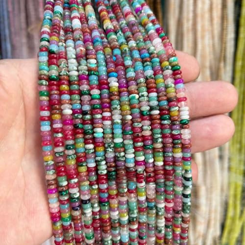 Natural Mulitcolor Rondelle Beads Natural Stone Disk Beads Loose Gemstone Spacer Bead for DIY Bracelet Necklace Jewelry Making（4 * 2mm 1 Strand 150pcs Mix01） - color: Mix01