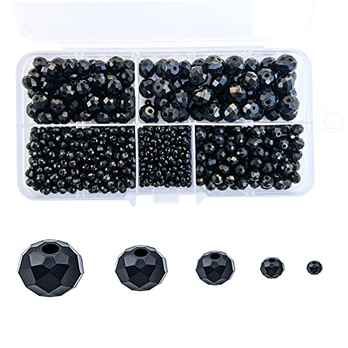 1000pcs 2-10mm Black Rondelle Crystal Glass Beads Faceted Shape Briolette Glass Beads Round Spacer Beads for Bracelet Necklace Jewelry Making (2mm 4mm 6mm 8mm 10mm) - color: Black