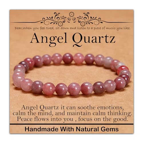 Natural Healing Gemstone Bracelet Handmade Yoga Stretch Elastic Bracelet Stress Relief Crystal Jewelry for Men and Women - color: Angel Quartz(Soothe the mood), size: 6mm