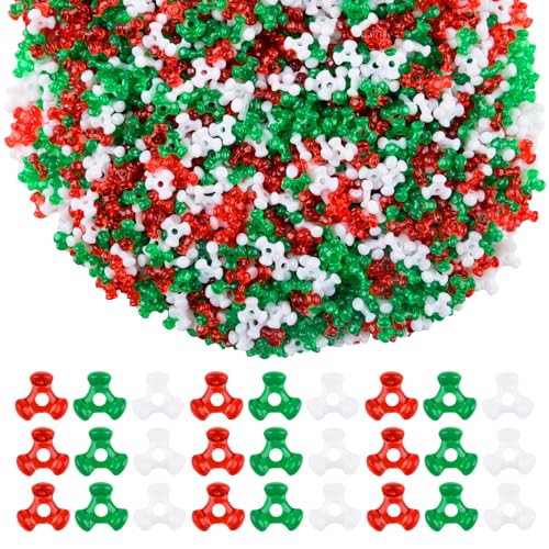 1600Pcs Christmas Tri-Shaped Beads Plastic Red Green and White Tri Beads for Christmas Craft Wreath Candy Cane Xmas Home Decoration DIY Crafts (Green, Red, White) - color: red green white