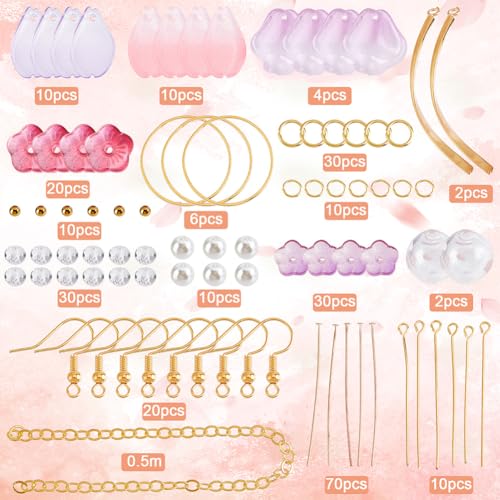 SUNNYCLUE 1 Box DIY 10 Pairs Glass Petal Charms Flower Pendants Earring Making Kit Glass Flower Beads for Jewelry Making Charms Round Linking Rings Faceted Beads Spring Earrings - color: Diy 10 Pairs Glass Petal Charms Earrings