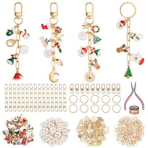 HOMAR 223Pcs DIY Keychain Making Kit Bag Charm Jewelry Chain Making 86 Charms 10 Keychain Clips with Key Ring 15 Extender Chains 100 Jump Ring for DIY Craft Supplies Accessories(Christmas) - color: Christmas-223PCS