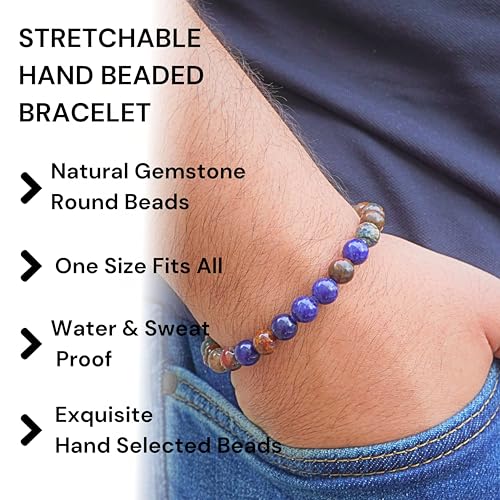 Black Obisidian Bracelets for Men 8" Inch Full Stretch Healing Crystal Bracelet, Beaded Charm Bracelet for Men Gifts Fathers Day Anniversary Birthday Gifts for Him - color: Jasper & Sodalite Bracelets