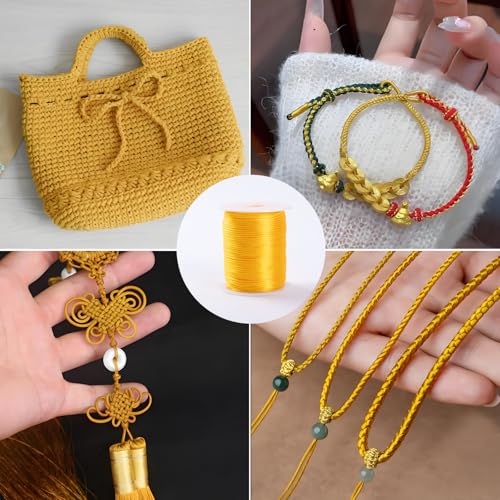 Markcain 2mm x 110 Yards Gold Nylon Cord, Gold String Beading Thread for Bracelets, Necklaces and Wind Chime Crafts - size: Gold