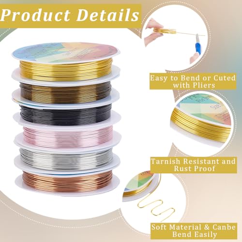 Beebeecraft 6 Roll Jewelry Beading Wire 6 Colors Dead Soft Copper Wire for Jewelry & Electrical Crafts (3M)