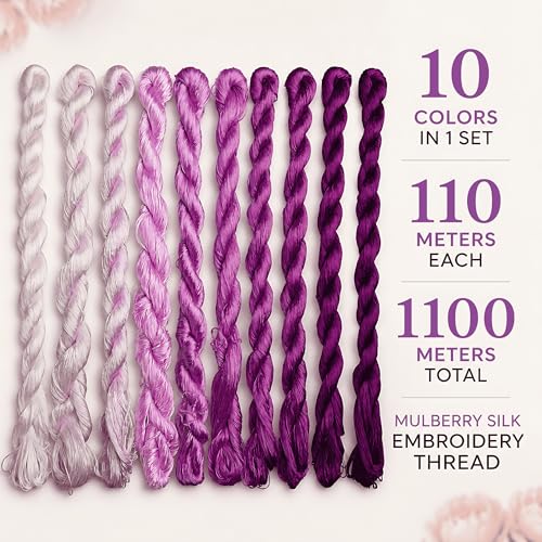 Natural 100% Silk Thread, Handmade Embroidery Thread Silk Floss 10 Colors 110m Each (65) - color: 65