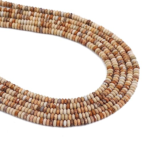 BEADIA Natural Brown Picture Jasper Spacer Beads Caps Rondelle Disk Loose Beads for Beading Jewelry Making 4mmx2mm 38cm - color: Brown Picture Jasper, size: Rondelle Disk 4mm x 2mm