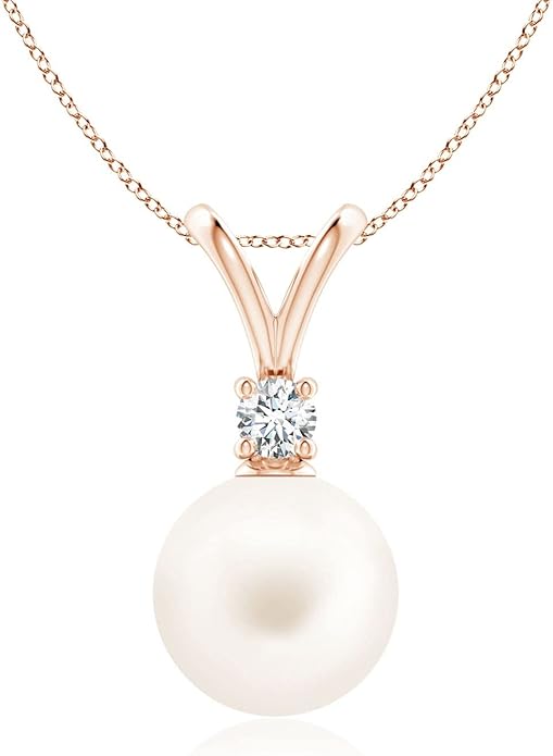 Angara Freshwater Pearl Pendant for Women | Freshwater Pearl V-Bale Pendant in 14K Solid Gold/Platinum With 18" Chain | June Birthday, Anniversary, Gemstone Jewelry Gift