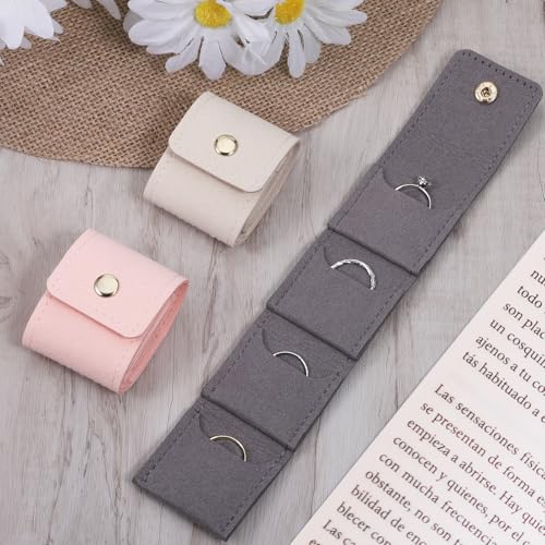 3Pcs Mini Travel Jewelry Bag, Jewelry Roll Bag with Buckle Earrings Storage Box Portable Foldable Travel Necklaces Organizer Case for Earrings, Rings and Necklaces