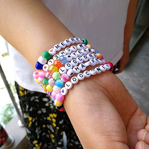 Amaney Vowel Letter Beads E 100pcs 7×4mm White Round Acrylic Black Alphabet for Jewelry Making - color: E