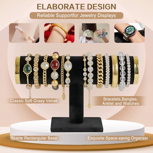 T-Bar Bracelet Display Stand for Selling, Jewelry Storage, Bracelet Holder Stand, Bangle, Jewelry Business Supplies, Watch holder for Women & Men, (Black +meta lid) - color: black-gold