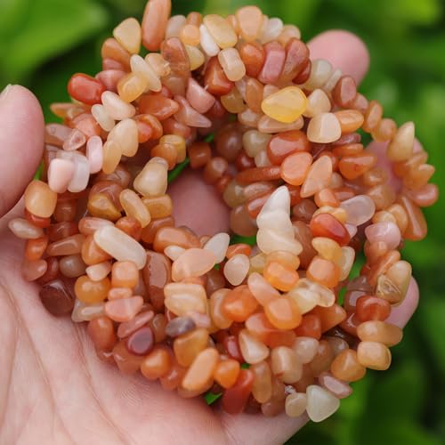 400pcs Natural Chip Stone Beads for Jewelry Making Red Aventurine 5-8mm Irregular Gemstones Healing Crystal Loose Rocks Bead Hole Drilled for Ring Earrings Necklace Bracelet Making DIY Art Crafts - color: Red Aventurine-(2 Strands-62")