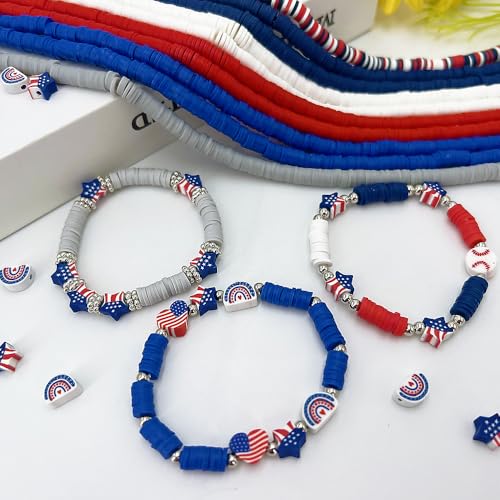 3600 PCS 10 Strands Red White and Blue Clay Beads for Jewelry Making, Clay Charms, Vinyl Heishi Beads 6mm for Surfer Bracelets Necklace Making (4th of July Scheme) - color: 4th of July Scheme Color