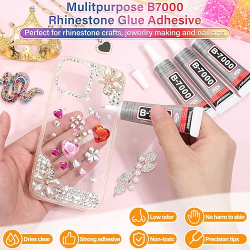 40000Pcs Resin Rhinestones with B7000 Jewelry Glue for Bedazzling Crafting, Rainbow Crystals Flat Back Gems with Craft Adhesive for DIY Graduation Cap Clothes Tumblers Shoes Nails and Face - size: 2mm-6mm