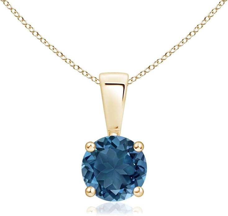 Angara Natural Blue Topaz Solitaire Pendant for Women | Classic Prong-Set Round Blue Topaz Pendant in 14K Solid Gold/Silver/Platinum With 18" Chain | December Birthday, Gemstone Jewelry Gift