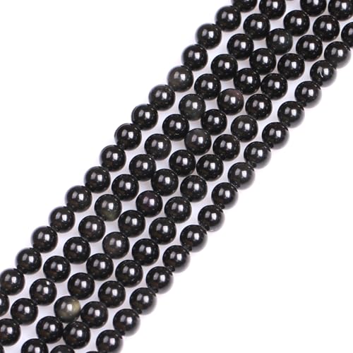 GEM-Inside Natural 6mm Black Obsidian Gemstone Loose Beads Round Energy Power Beads for Jewelry Making 15" - color: Black Obsidian, size: 6mm