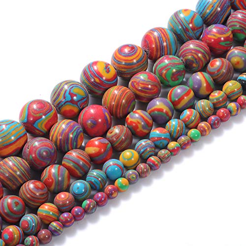 Natural Stone Beads 8mm Colorful Malachite Beads Gemstone Round Loose Beads Crystal Energy Stone Healing Power for Jewelry Making DIY,1 Strand 15" - color: Colorful Malachite, size: 8MM