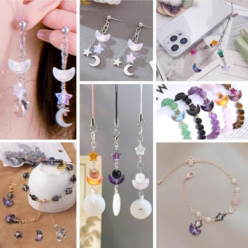 620pcs Mixed Star Moon Glass Beads for Jewelry Making, Shaped Star Moon Spacer Beads with Glass Seed Beads for DIY Supplies Bracelets Necklaces Earrings - color: colorful