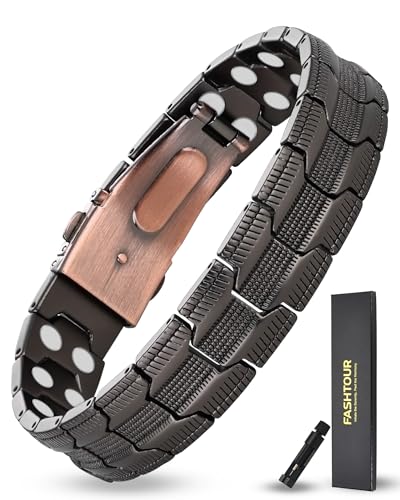 Copper Bracelet for Men, 2X Strength 99.99% Pure Copper Magnetic Bracelet with Magnets, Butterfly Clasp Design, Adjustable Length with Sizing Tool - color: Gunmetal