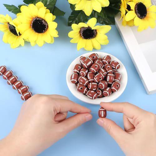 100pcs 18mm Football Beads with 5.5 Yard Elastic Rope,Acrylic Sports Beads DIY Spacer for Necklace Bracelet Keychains Handmade Jewelry Making Accessories Craft Supplies(Rugby) - color: Rugby