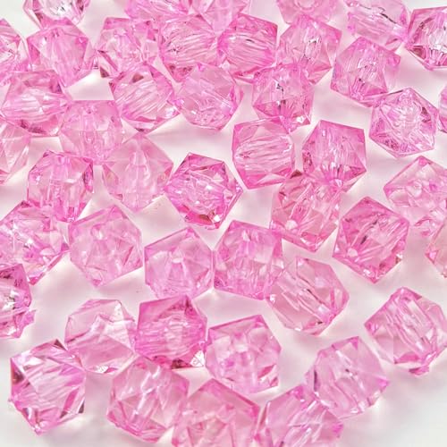 100pcs 12mm Acrylic Cube Beads - Square Faceted With Hole - Plastic Spacer for Bracelets, Necklace, Earring Making Supplies (Pink) - color: Pink, size: 12mm