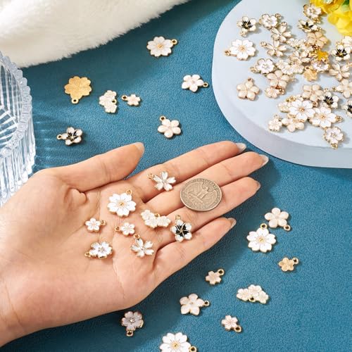 Craftdady Enamel Dangle Charms Pendant Food Animal Flower Cute Charms Colorful Metal Fruit Pendants Hang Ornament for Craft Bracelet Necklace Earring Key Chains Jewelry Making - color: White Flower