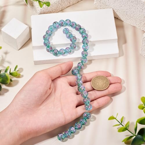 Cheriswelry 40Pcs/Strand Rose Flower Lampwork Beads 10mm Handmade Gold Sand Glass Beads Round Loose Spacer for DIY Bracelet Necklace Earring Rosary Jewelry Crafts (Pale Turquoise) - color: Pale Turquoise