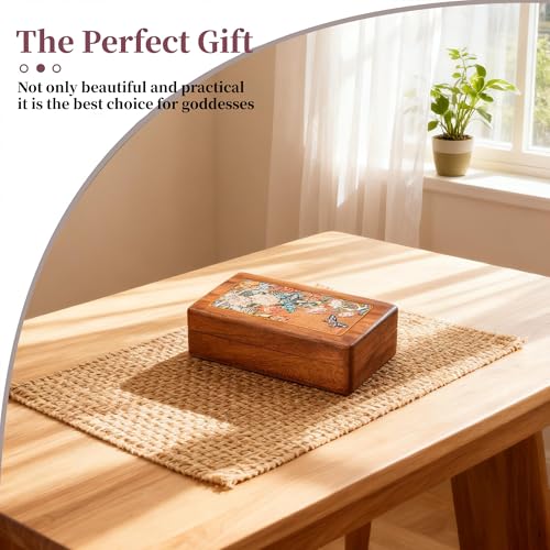 Travel Jewelry Case Small Wood Jewelry Organizer Jewelry Box for Women (Nut-Brown Print G) - color: Nut-Brown Print G