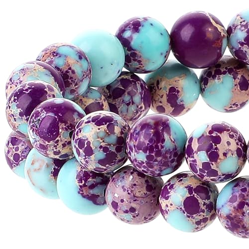 47 Pcs Sea Sediment Imperial Jasper Beads Purple-Blue Jasper Beads 8mm Galaxy Sea Imperial Gemstone Bead Colorful Round Stone Bead for Jewelry DIY Making