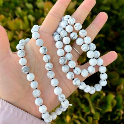Adabele Premium 108 Mala Beads Malas Necklace - Natural Healing Gemstone Tibetan Buddhist Japa Prayer Meditation Reiki Chakra Stone Quartz Rock Women Men Jewelry - style: White Howlite