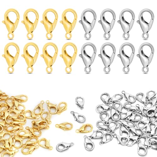CooBigo 120pcs 12mm Lobster Clasps, Tiny Metal Alloy Lobster Claw Clasps for Necklace Bracelets Clip, Keychain Ring, Jewelry Making Accessories (Silver and Gold) - color: 12mm Lobster Clasps Silver & Gold