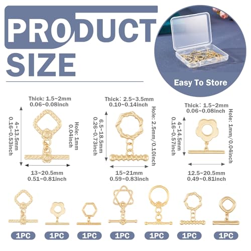 7Pcs 18K Gold Plated Brass Toggle Clasps Golden Toggle Jewelry Clasps Flower Rhombus Hexagon Ring Star Toggles T Bar Clasp for Bracelet Necklace Jewelry Making - color: Golden