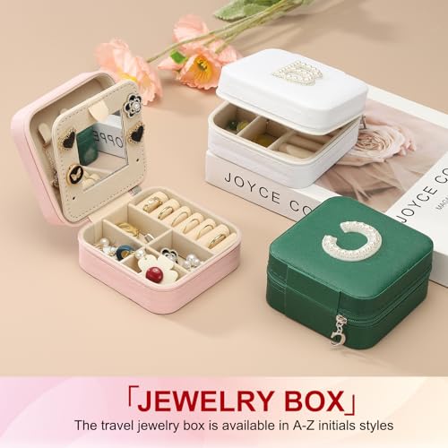 PATIKIL Travel Jewelry Case,E Initial Small Travel Jewelry Box Organizer Rings Earrings Storage Case Personalized Gifts for Women Girls Birthday Christmas Bridesmaid Gifts,Dark Green - style: E