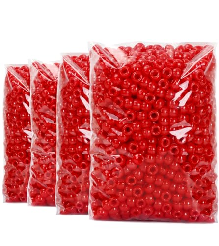 Praisebank 4000pcs Red Barrel Plastic Pony Beads for Jewelry Making, Crafts, Hair Braids - color: Red