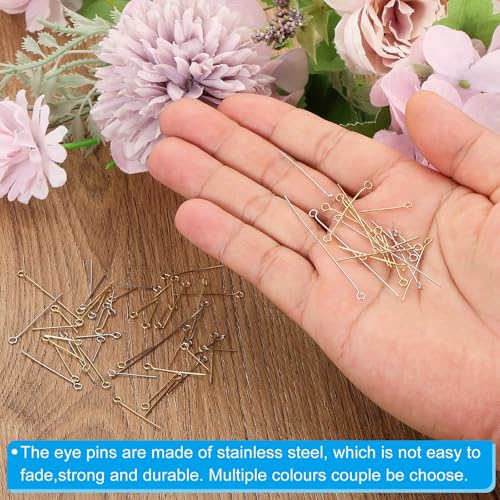PATIKIL 200Pcs 304 Stainless Steel Jewelry Eye Pins 24mm 22 Gauge Gold Open Eye Pins for Jewelry Making DIY Craft Necklaces Bracelets Earrings - color: Gold, size: 24mm
