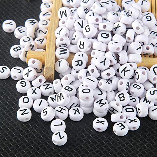 ToBeIT 1000pcs Letter Beads Acrylic Alphabet Beads Round 4X7mm White Beads Jewelry Findings Charms for DIY Bracelet Necklace Craft Making (bgwhite-Black) - color: bgwhite-black