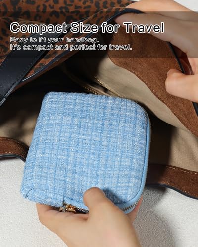 Travel Jewelry Case, Small Tweed Jewelry Bag with Zipper, 5-Layer Anti-Scratch Pouch for Bracelets Necklaces Earrings, Tangle-Free Jewelry Storage, Gift for Her Tweed Blue - color: WOVEN-Blue